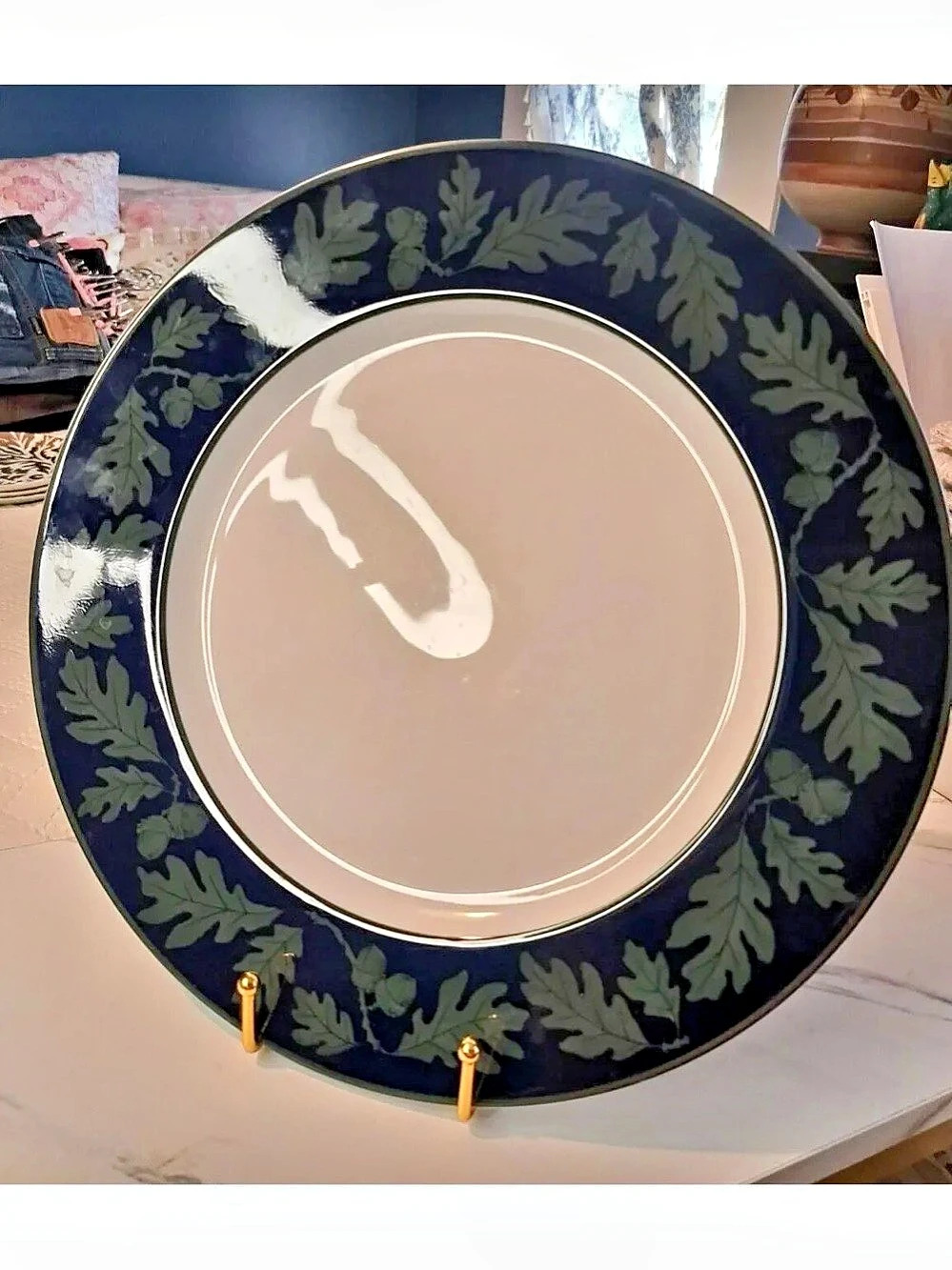 Floral Decorative Dinner Plate in Blue & Beige